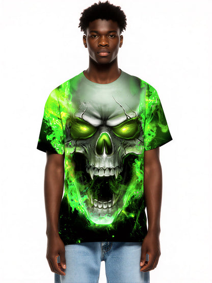 Men Women 3D All Over Print Skull Green Flame T-Shirt Graphic Sweatshirt