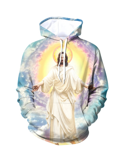 Jesus Christ 3D All Over Print Hoodie for Men Women Divine Sky Halo Design Unisex Streetwear