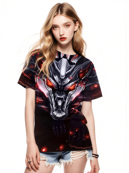 Men Women 3D All Over Print Cyber Dragon T-Shirt Sci Fi Glow Red Eyes Graphic Pullover