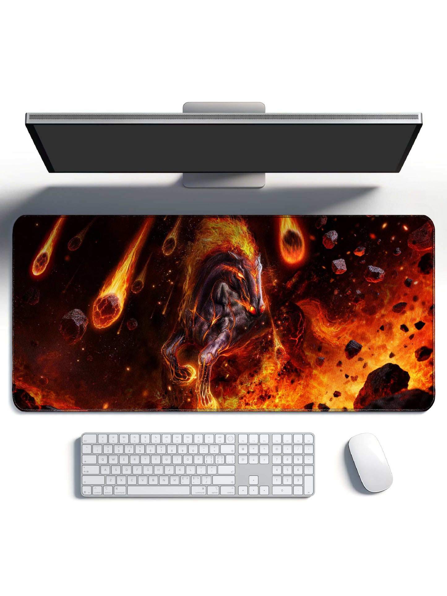Inferno Fire Horse Charging Through Meteor Storm Large Desk Mat