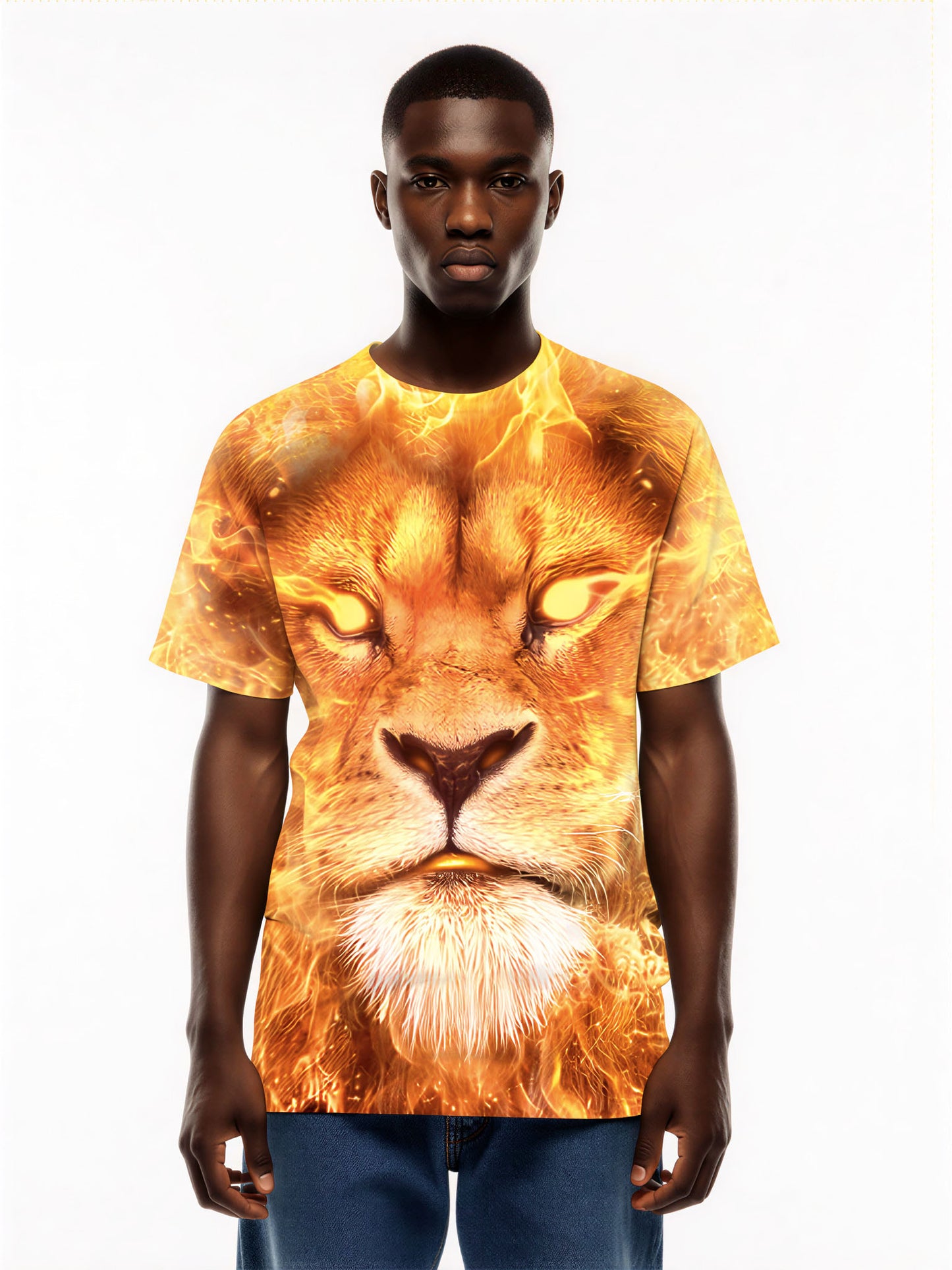 3D All Over Print Lion Fire T-Shirt for Men Women, Bold Graphic Streetwear Pullover