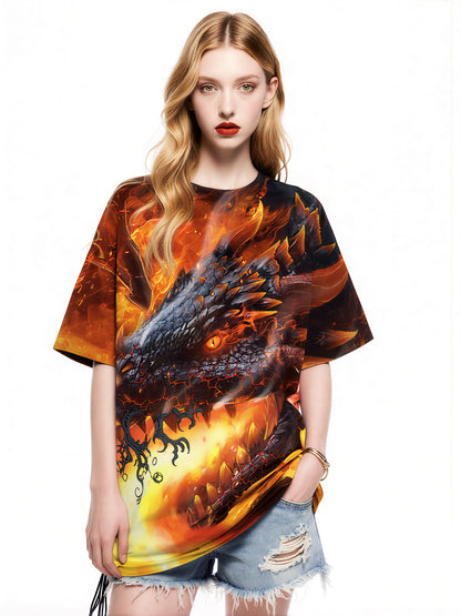 Men Women 3D All Over Print Dragon Fire T-Shirt Fantasy Graphic Pullover