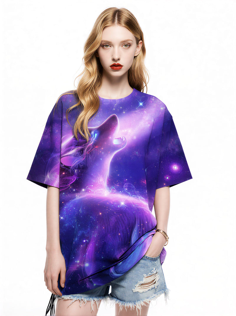 3D All Over Print Wolf Galaxy T-Shirt for Men Women, Cosmic Space Graphic Pullover Sweatshirt