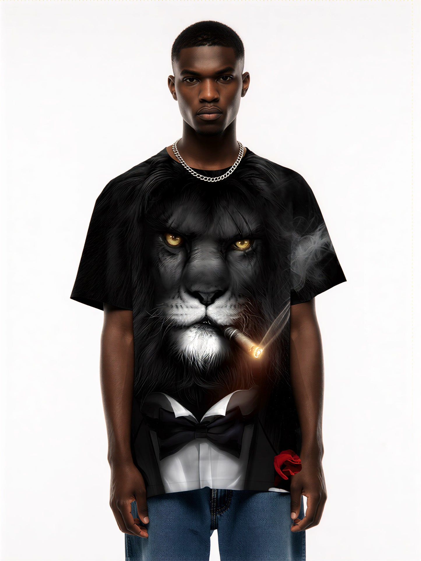 Men Women 3D All Over Print Lion Smoking Cigar Tuxedo T-Shirt Graphic Sweatshirt