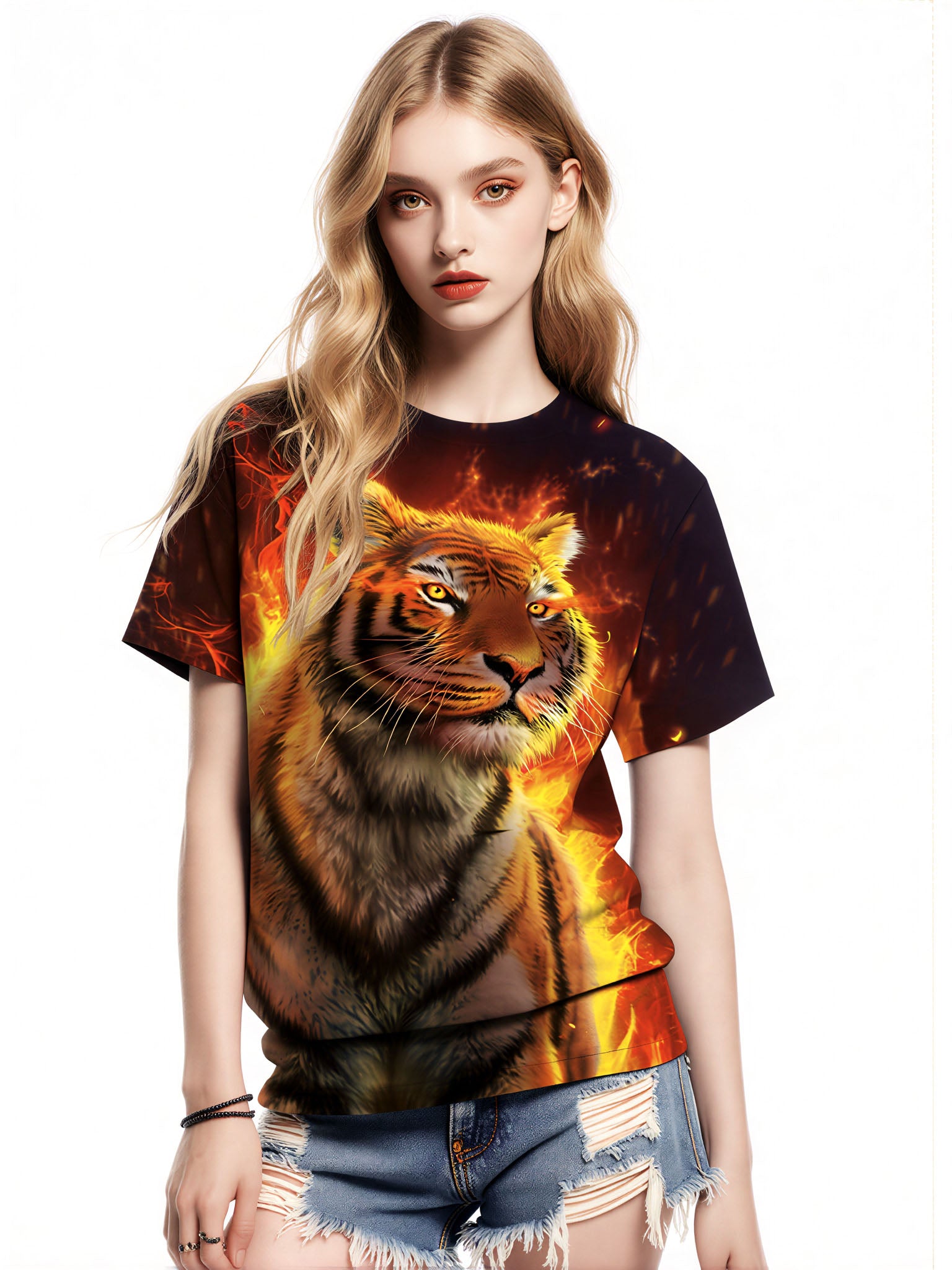 3D All Over Print Tiger in Flames T-Shirt for Men Women Streetwear Graphic Sweatshirt