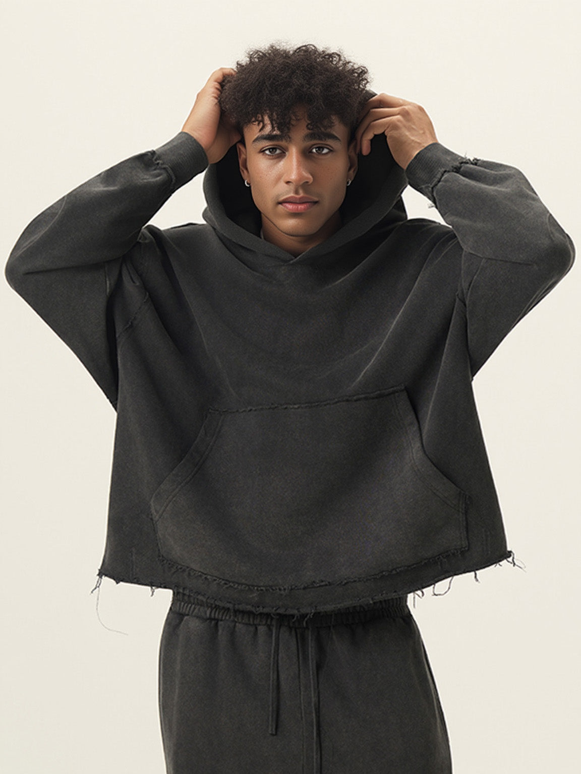 Stone-Washed Black Oversized Hoodie 420g Soft French Terry