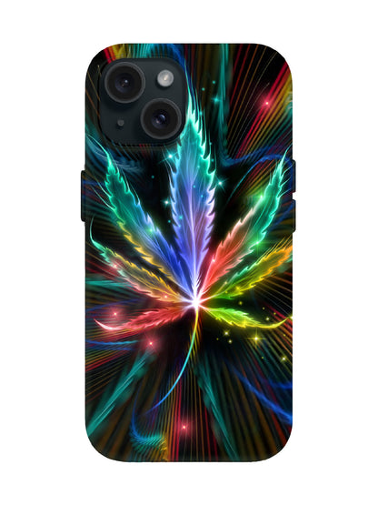 Neon Cannabis Leaf Edgy Cyberpunk Protective Phone Case