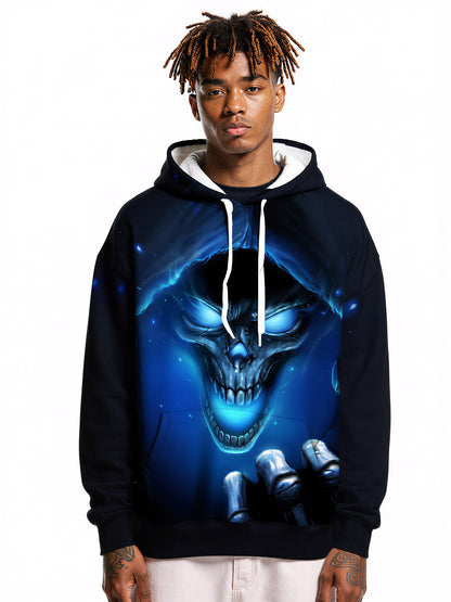 Men Women 3D All Over Print Skull Hoodie Glow Blue Ghostly Hooded Sweatshirt