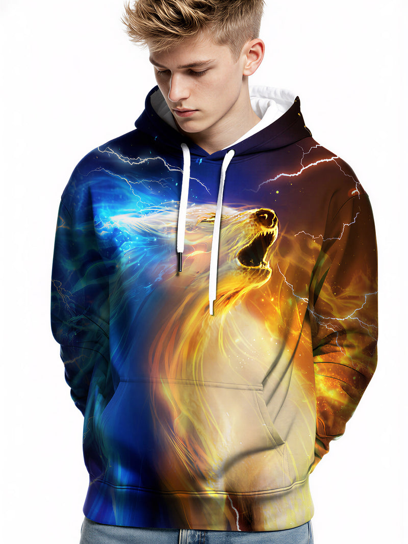 Men Women 3D All Over Print Hoodie Fire Wolf Lightning Cosmic Design Unisex Pullover Sweatshirt