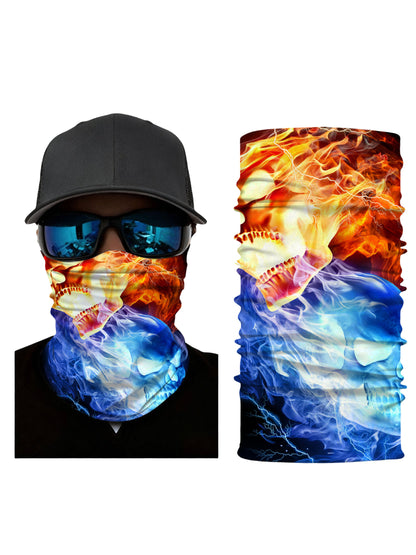 Tube Face Mask with 3D All Over Print Fire and Ice Skull Design, Streetwear Style Unisex Neck Gaiter, Breathable Soft Stretchy Fabric for Outdoor Activities