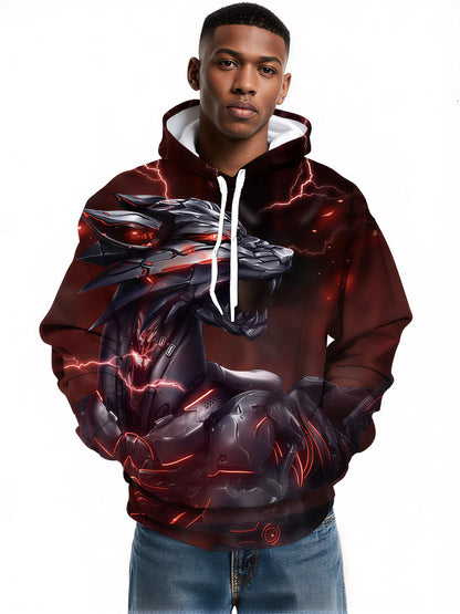 3D Cyber Wolf Hoodie with Lightning Red Glow Design All Over Print For Men Women
