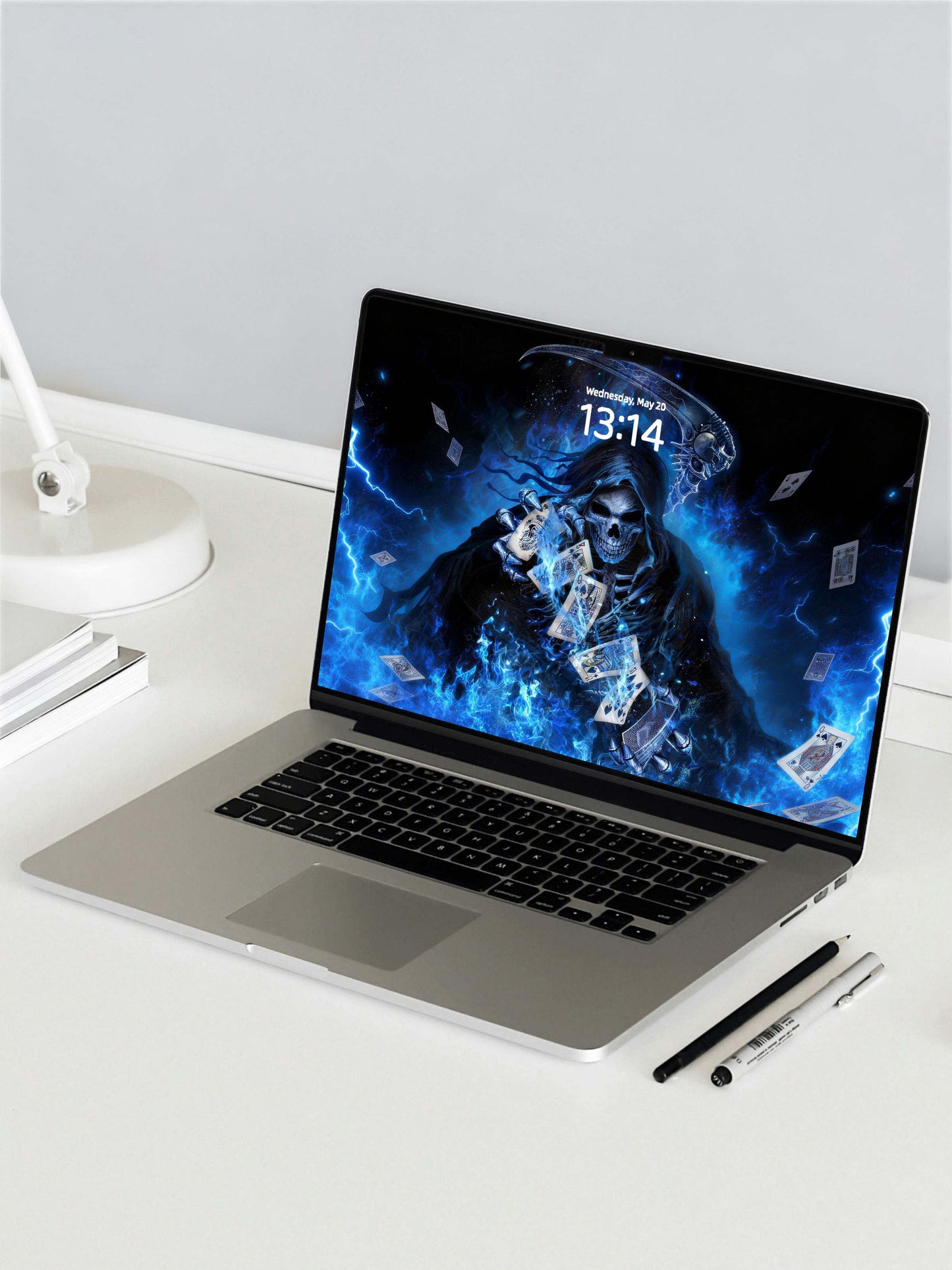 Floating Poker Cards Blue Reaper Digital Wallpaper