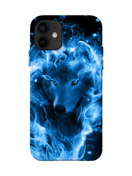 Blue Flame Wolf Edgy Cyberpunk Tough Phone Case