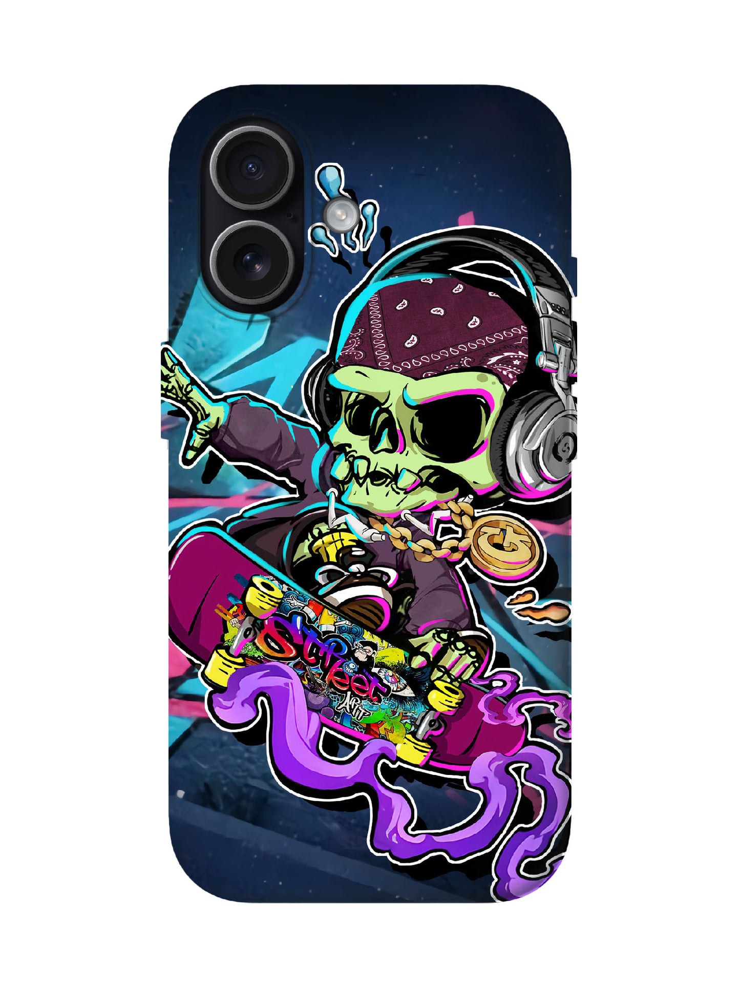 Skull with Headphones Edgy Cyberpunk Tough Phone Case