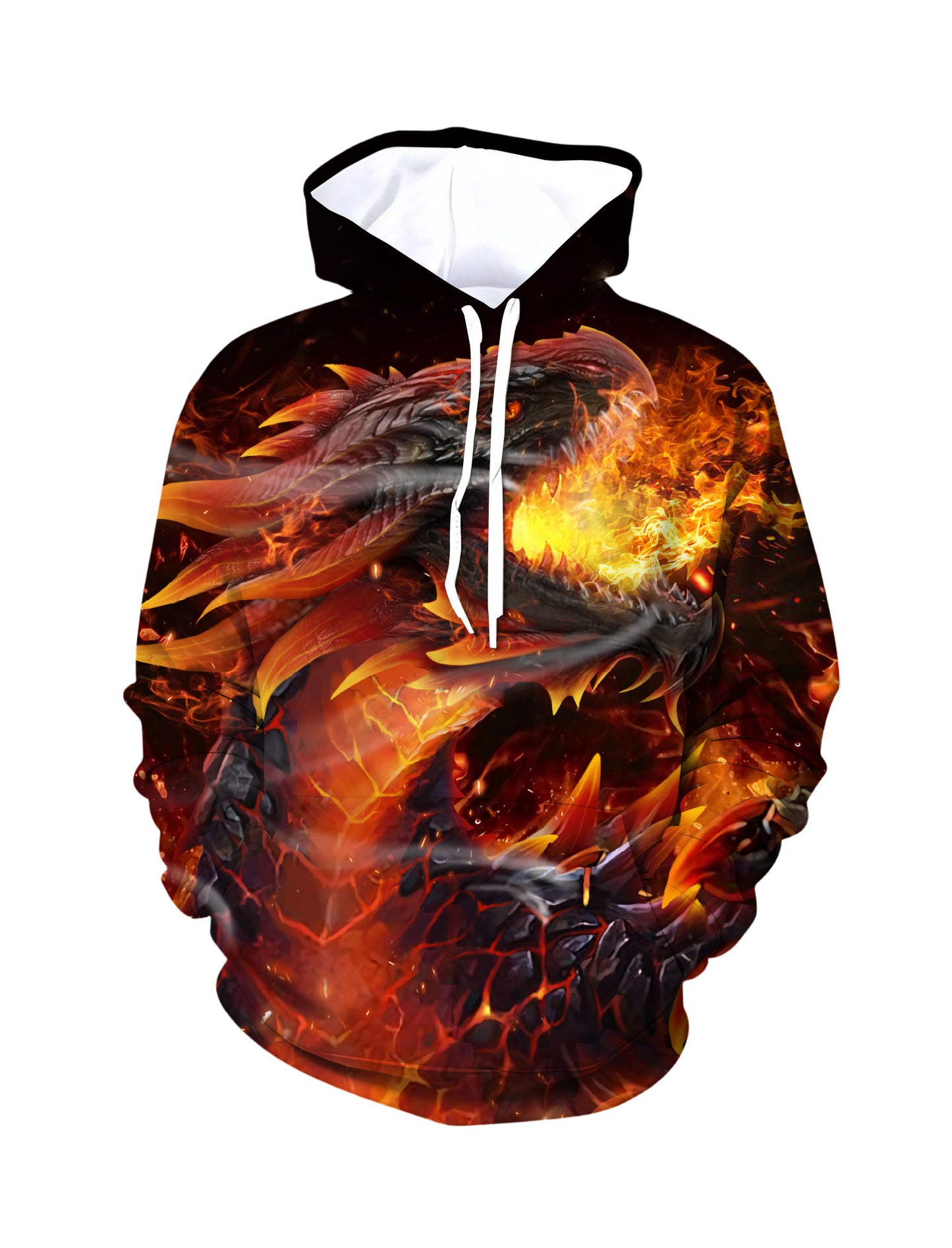 Trendy Flame Dragon Graphic Hoodie Unisex Oversized Casual Pullover Streetwear