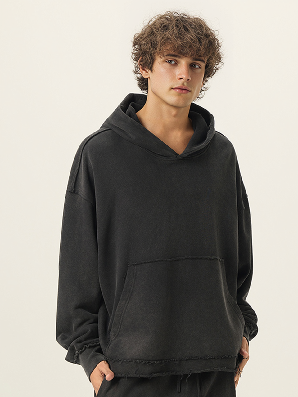 Stone-Washed Black Oversized Hoodie 420g Soft French Terry