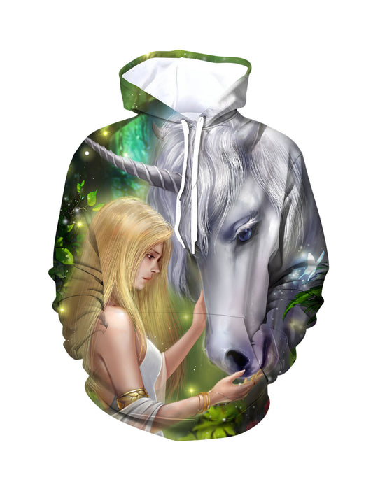 Fairy & Unicorn 3D Print Hoodie | Fantasy Forest Oversized Pullover