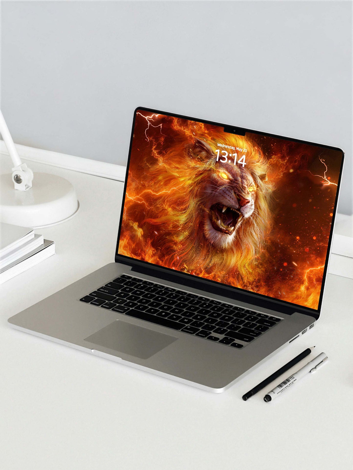 Roaring Flame Lion Digital Wallpaper