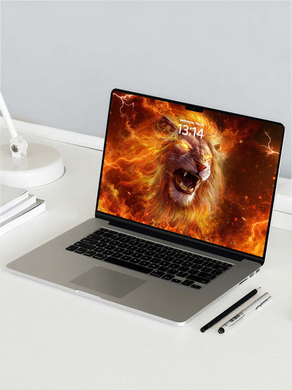 Roaring Flame Lion Digital Wallpaper