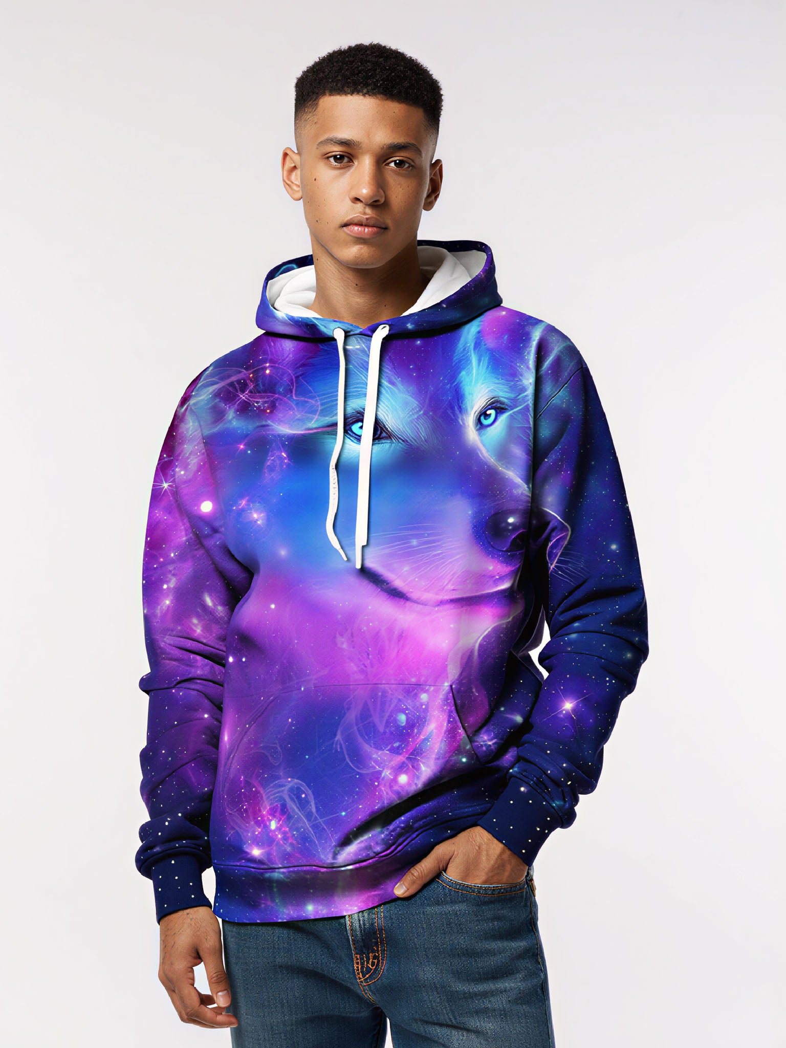 alaxy Wolf 3D Print Hoodie | Oversized Space Graphic Pullover