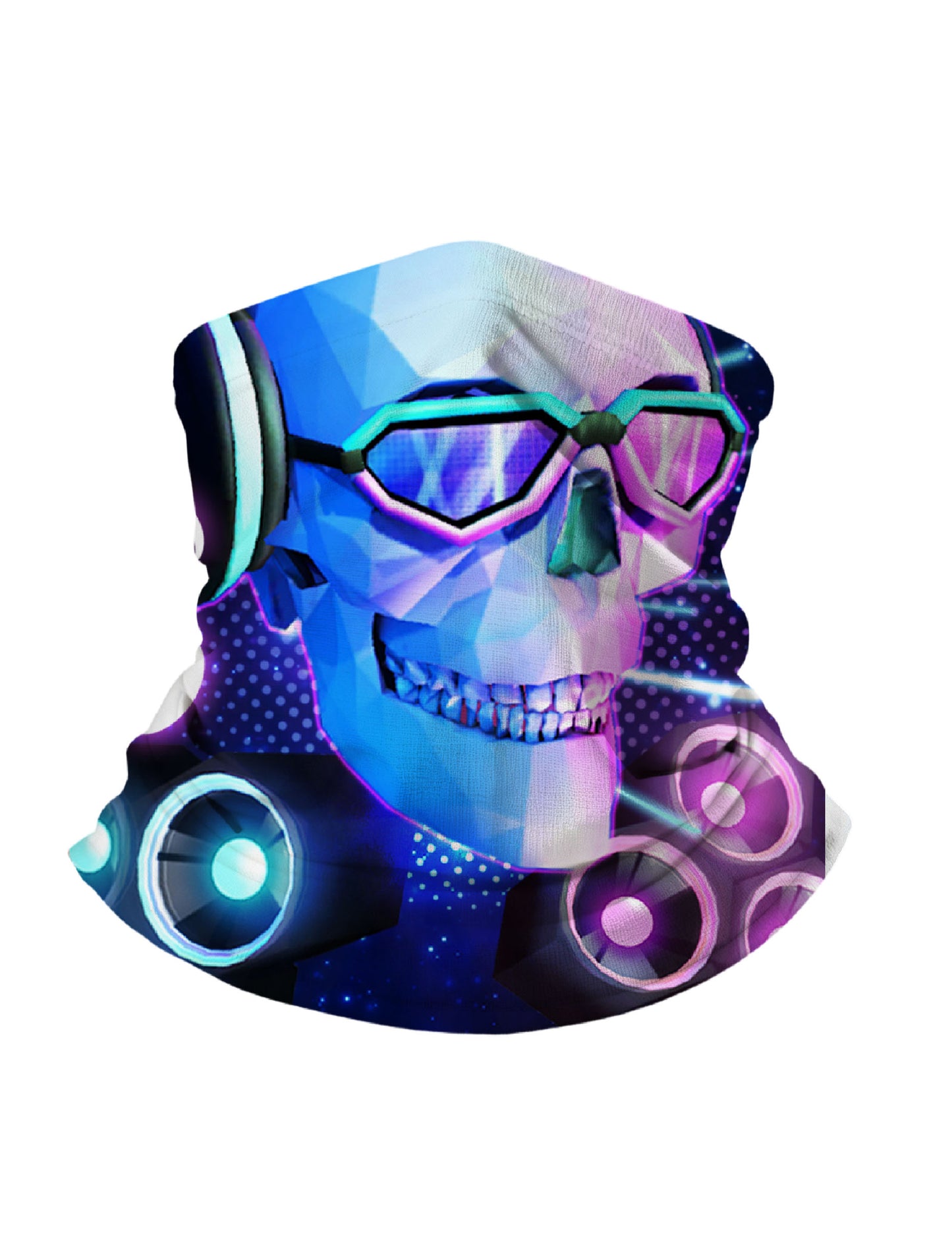 Unisex Pullover Hoodie with 3D All Over Print featuring Cyberpunk Skull in Neon Goggles and Glow Speakers, Y2K Aesthetic Streetwear, Soft Cotton Blend, Loose Fit