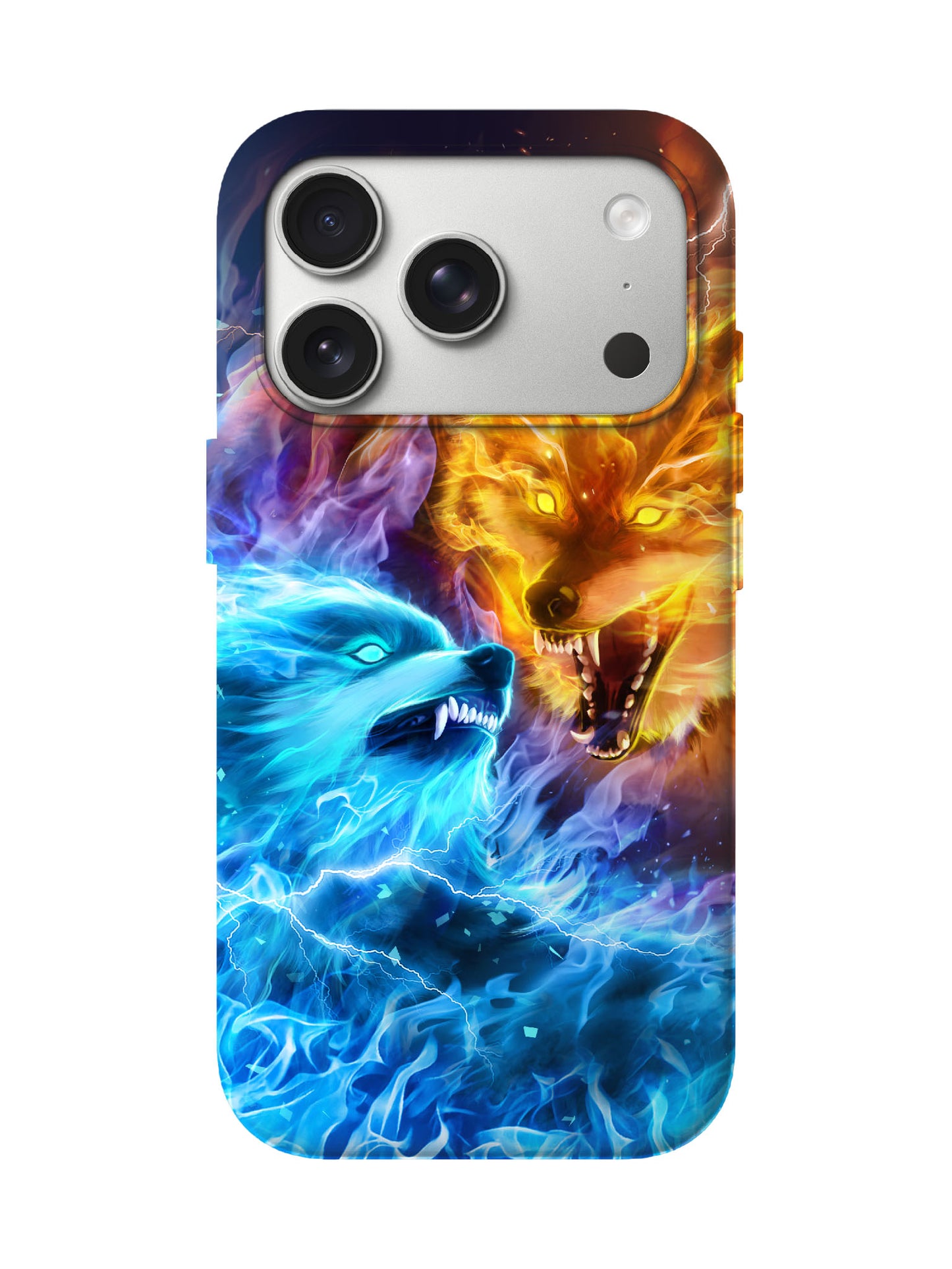 Flame and Ice Wolf Clash Edgy Cyberpunk Tough Phone Case