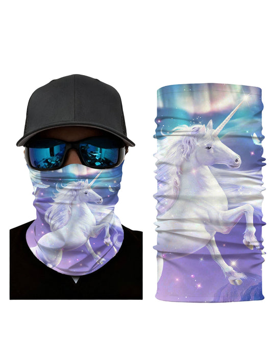 Neck Gaiter with 3D all over print featuring mystical unicorn galloping through starry nebula, Aesthetic style, unisex, soft stretchy and breathable fabric