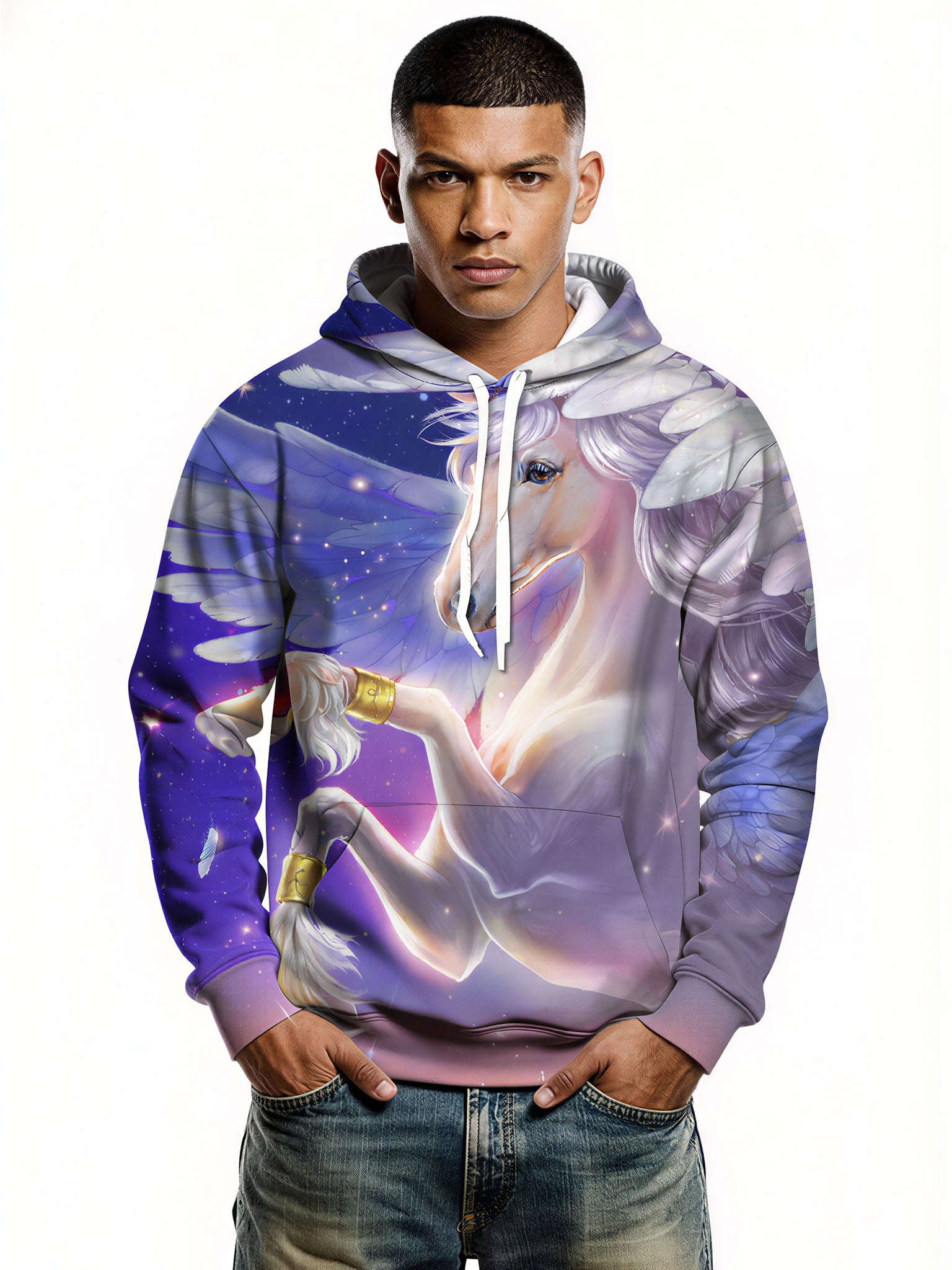 3D All Over Print Pegasus Hoodie for Men Women, Fantasy Galactic Horse Design Unisex Sweatshirt