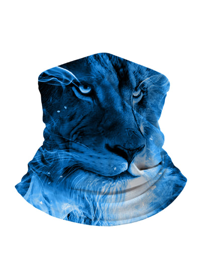 Blue Smoke Lion 3D All Over Print Neck Gaiter – Unisex Edgy Streetwear Tube Mask