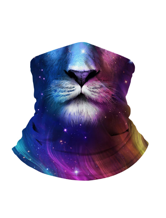 Neck Gaiter with 3D all over print galaxy nebula lion face, Aesthetic streetwear unisex tube face mask, soft stretchy breathable fabric for outdoor use