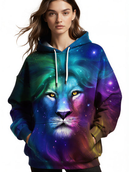 3D All Over Print Lion Galaxy Hoodie for Men Women, Cosmic Space Art Sweatshirt