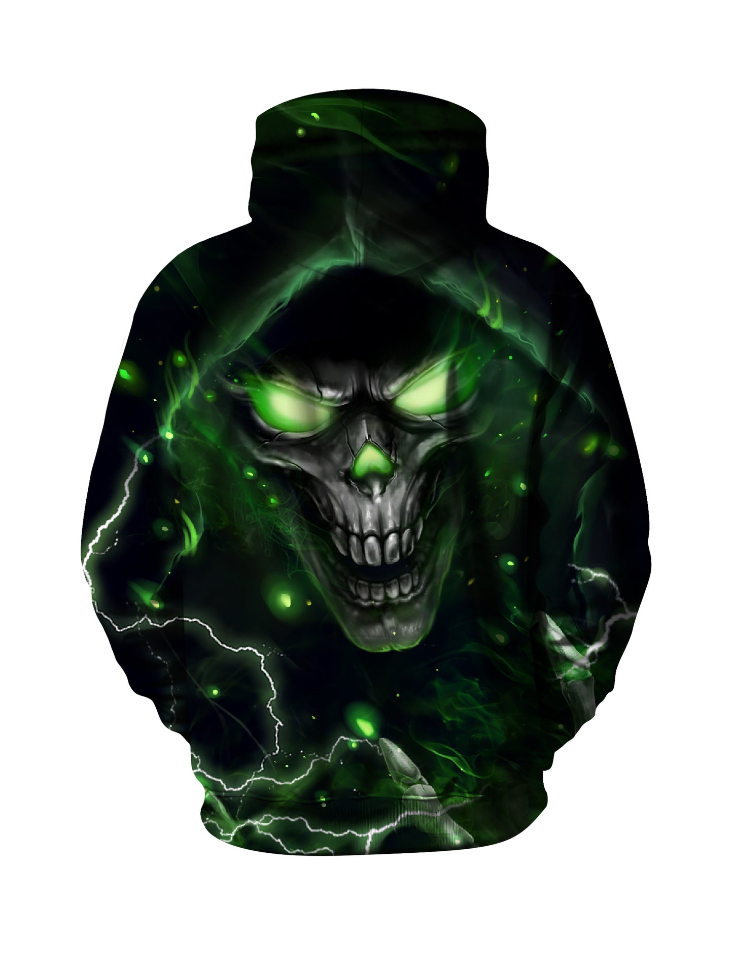 Men Women 3D All Over Print Skull Green Glow Hoodie Pullover Sweatshirt