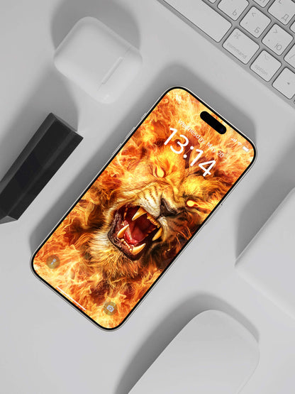 Fiery Lion Snarl Phone Wallpaper