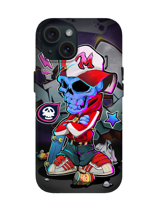 Skull with Cap and Skateboard Edgy Cyberpunk Tough Phone Case