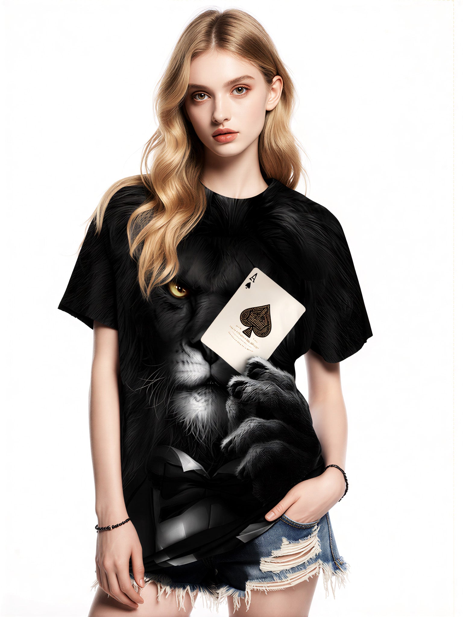 Men Women 3D All Over Print Lion Poker Ace T-Shirt Casual Streetwear
