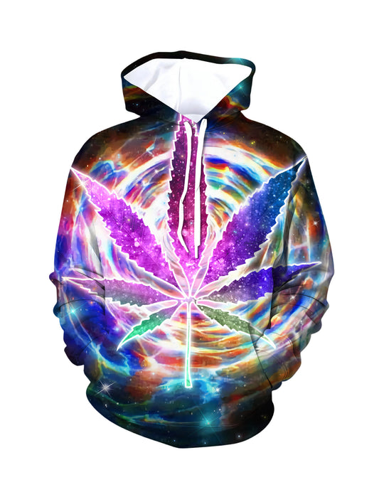 Galaxy Cannabis Leaf 3D All Over Print Hoodie Unisex Soft Cotton Blend Streetwear