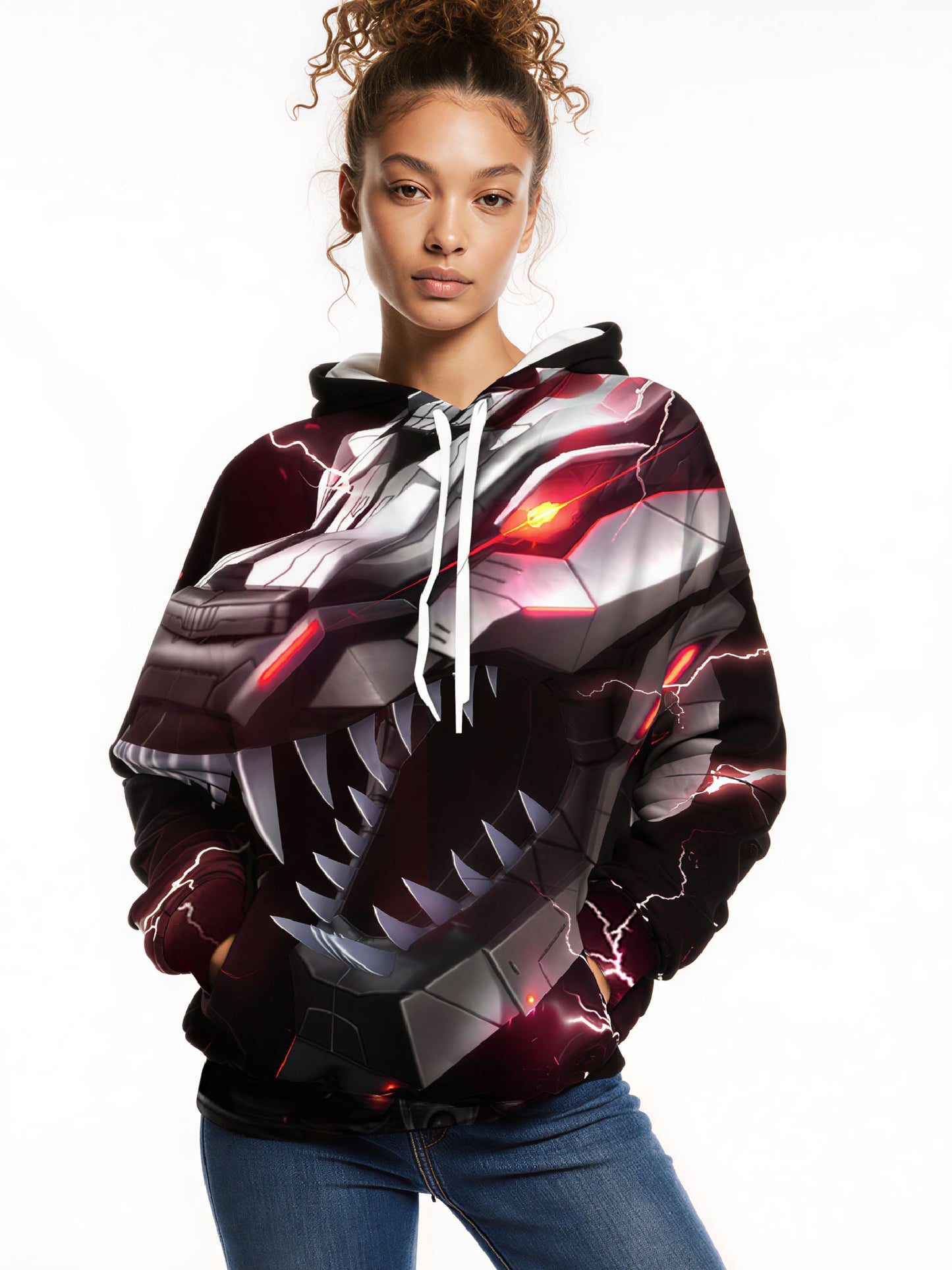 Cyber Mech Monster 3D Print Hoodie | Techwear Oversized Pullover