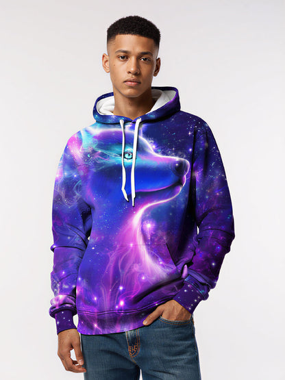 Galaxy Wolf Silhouette 3D Print Hoodie | Oversized Space Graphic Pullover