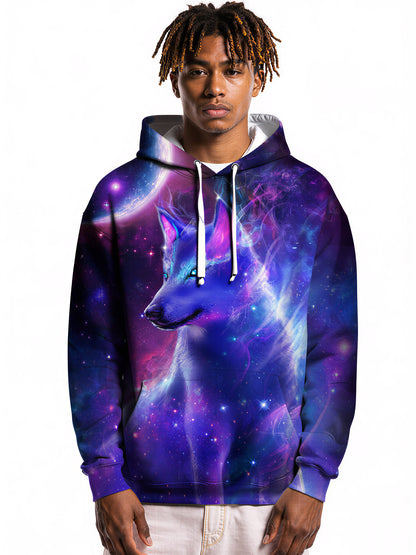 Galaxy Wolf 3D All Over Print Hoodie, Unisex Cosmic Space Graphic Pullover Sweatshirt Streetwear