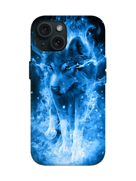 Blue Flame Wolf Edgy Cyberpunk Tough Phone Case