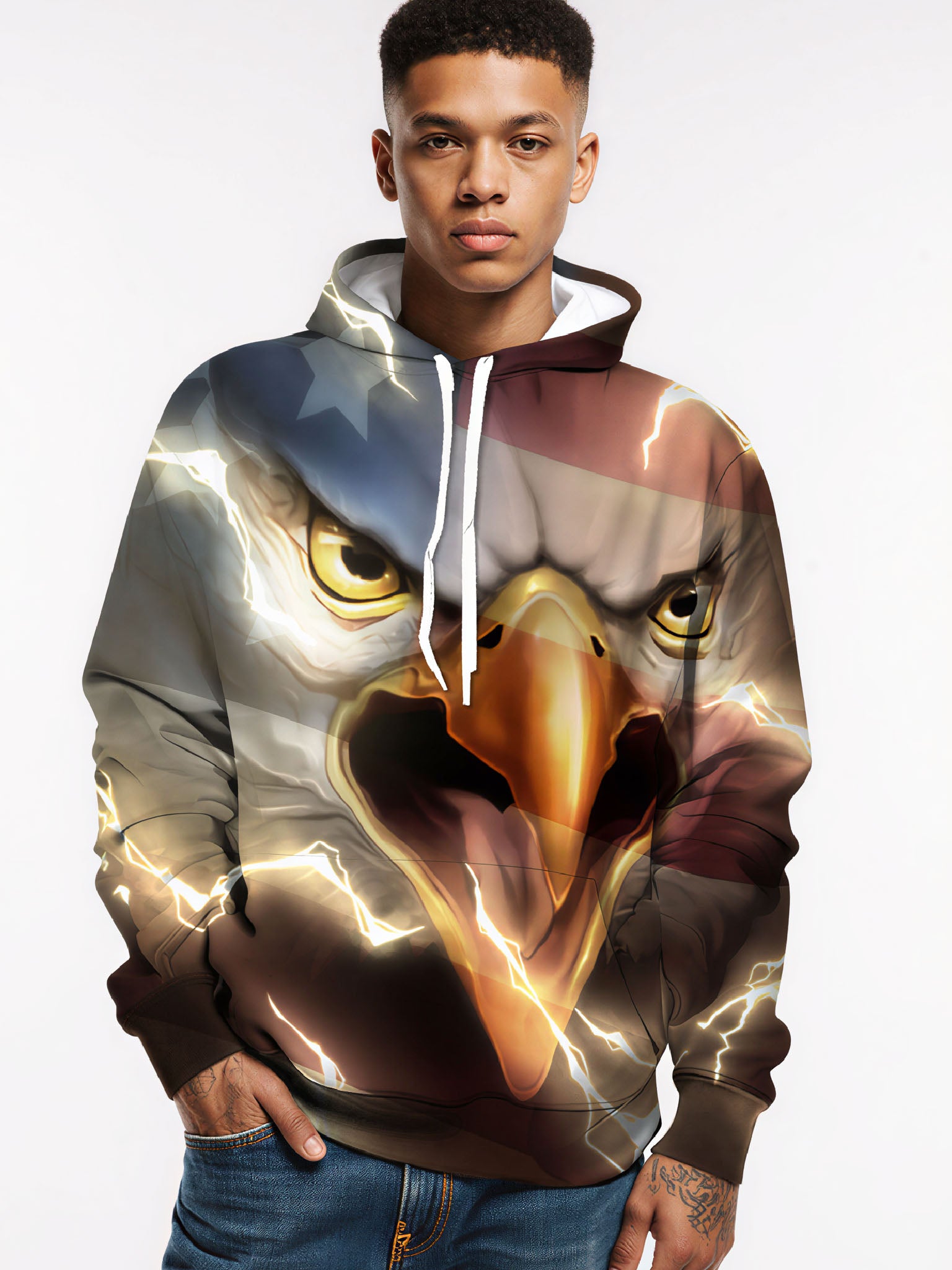 Unisex 3D All Over Print Hoodie Eagle Flag Lightning Streetwear Pullover Soft Comfortable