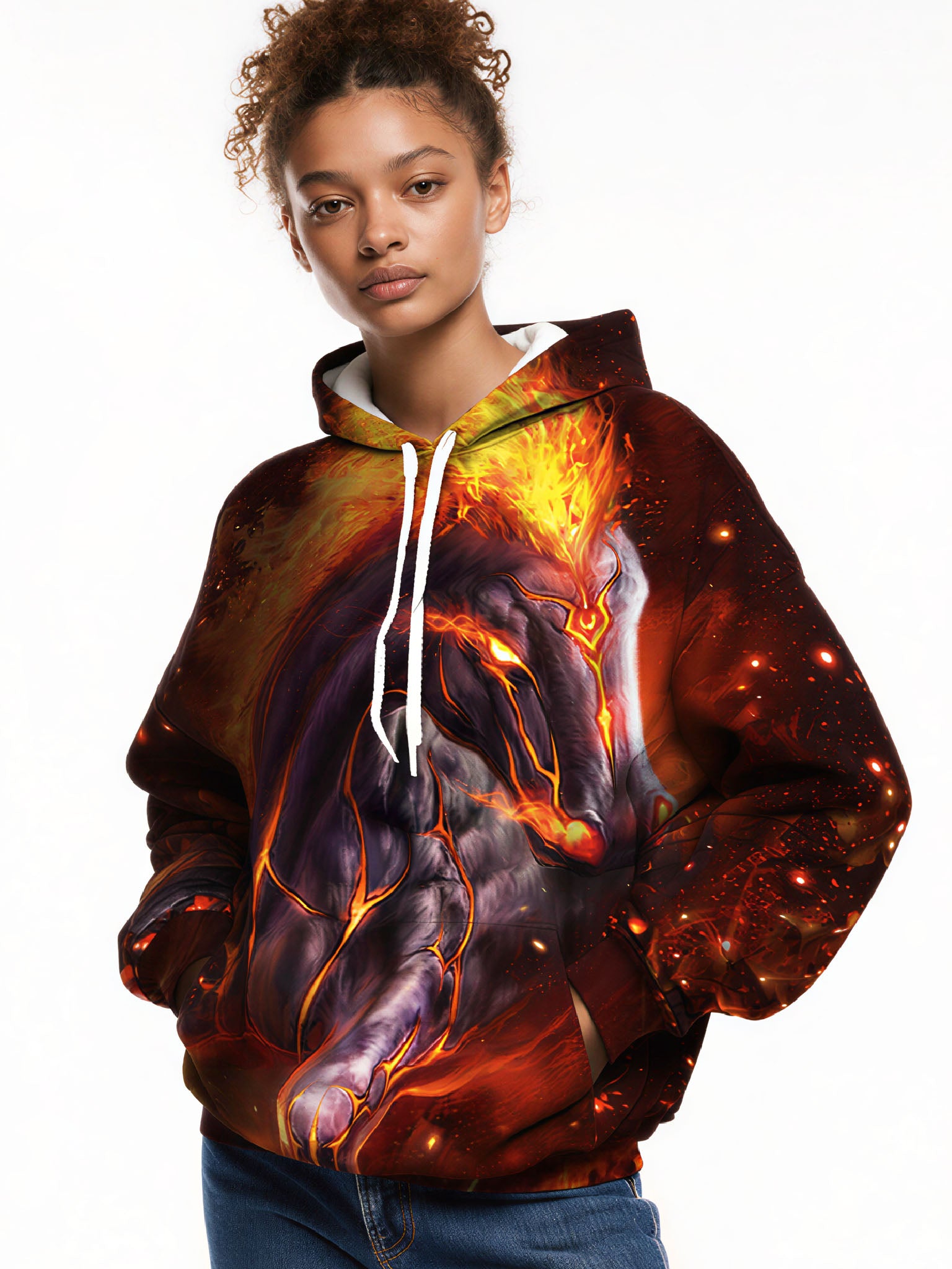 Hoodie 3D All Over Print Fiery Wolf Galaxy Art Unisex Streetwear Pullover