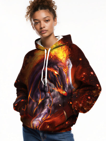 Hoodie 3D All Over Print Fiery Wolf Galaxy Art Unisex Streetwear Pullover
