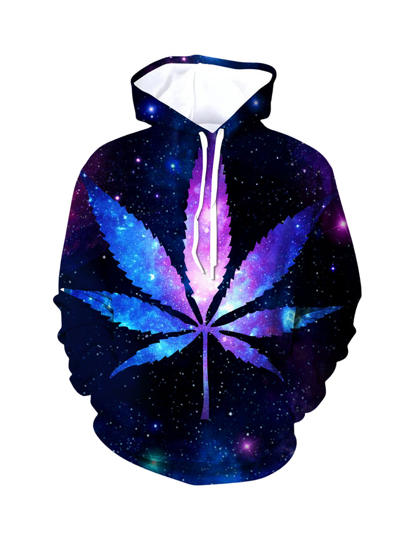 Galaxy Cannabis Leaf 3D All Over Print Hoodie Unisex Soft Cotton Blend Streetwear