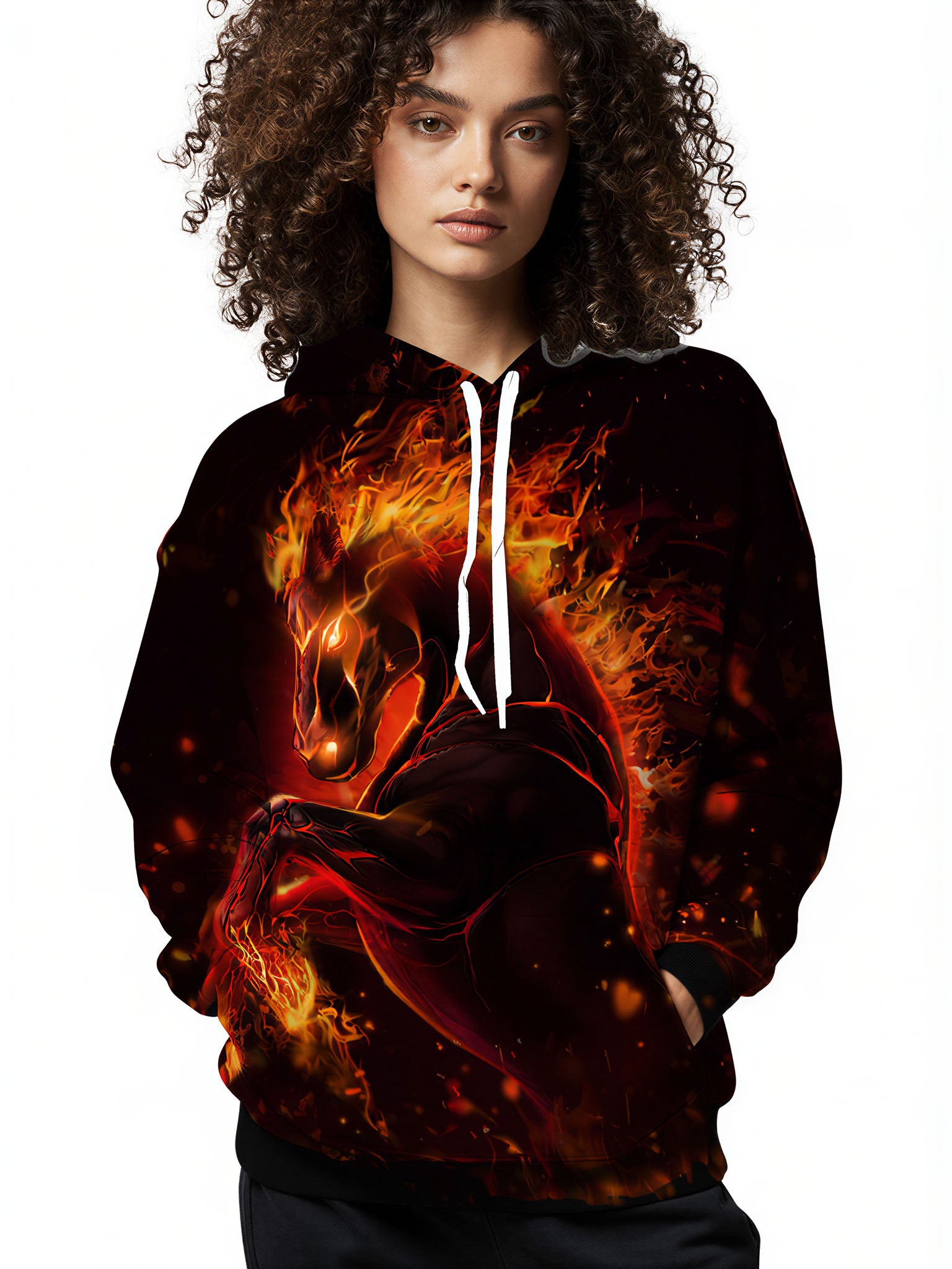 Men Women 3D All Over Print Fire Horse Hoodie Sweatshirt Graphic Pullover