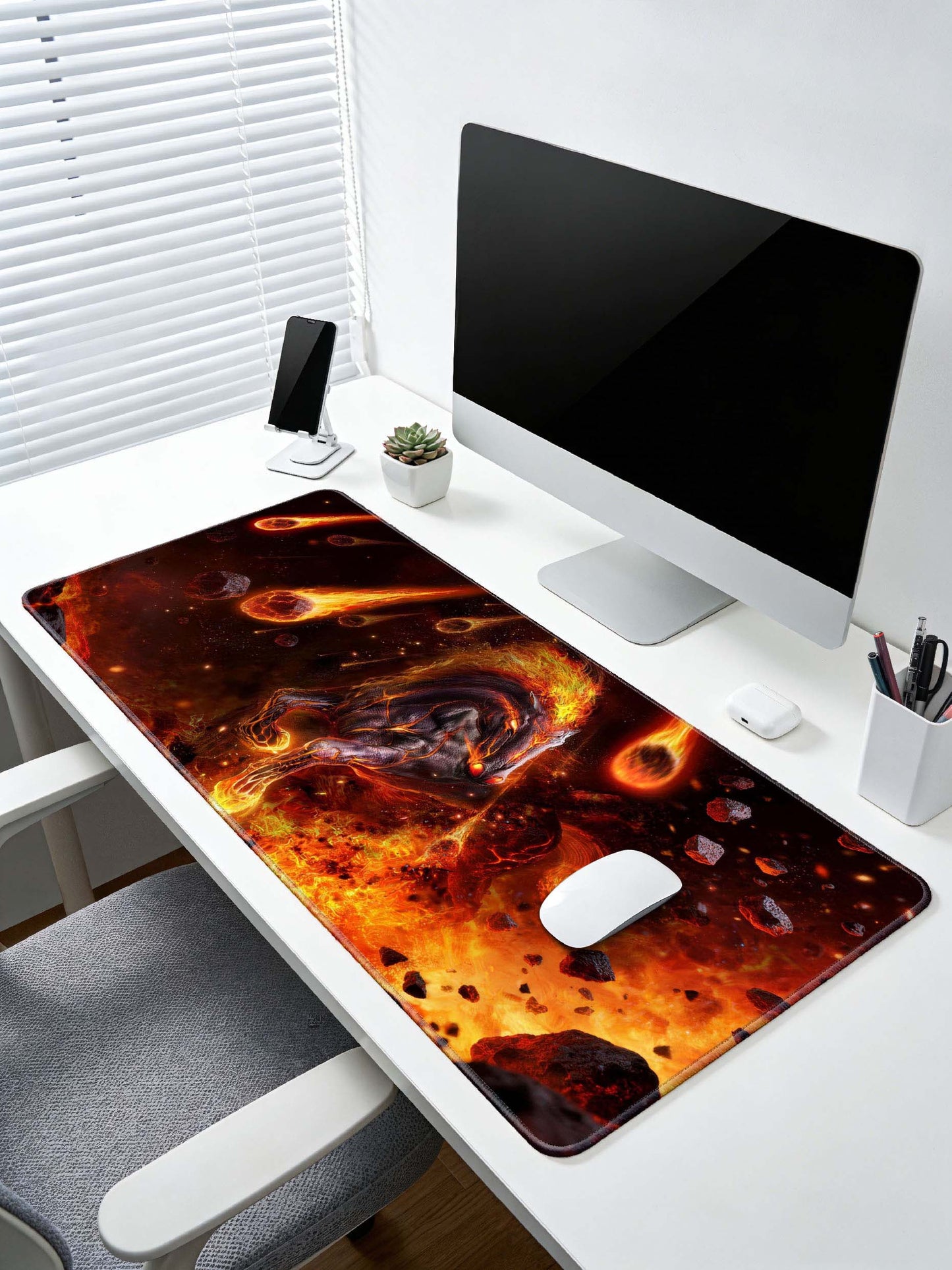 Inferno Fire Horse Charging Through Meteor Storm Large Desk Mat