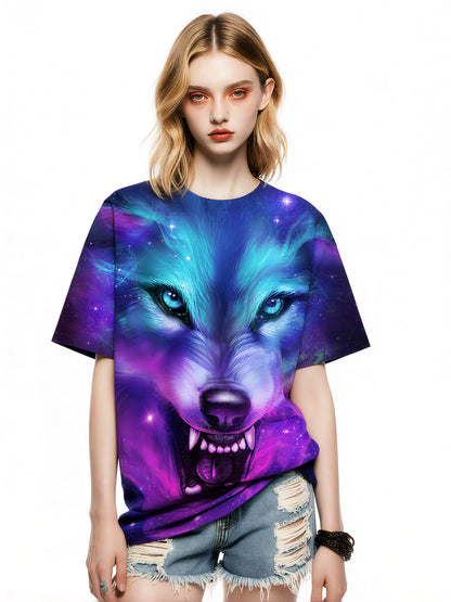 3D Wolf Galaxy T-Shirt All Over Print for Men Women, Cosmic Space Graphic Pullover Sweatshirt