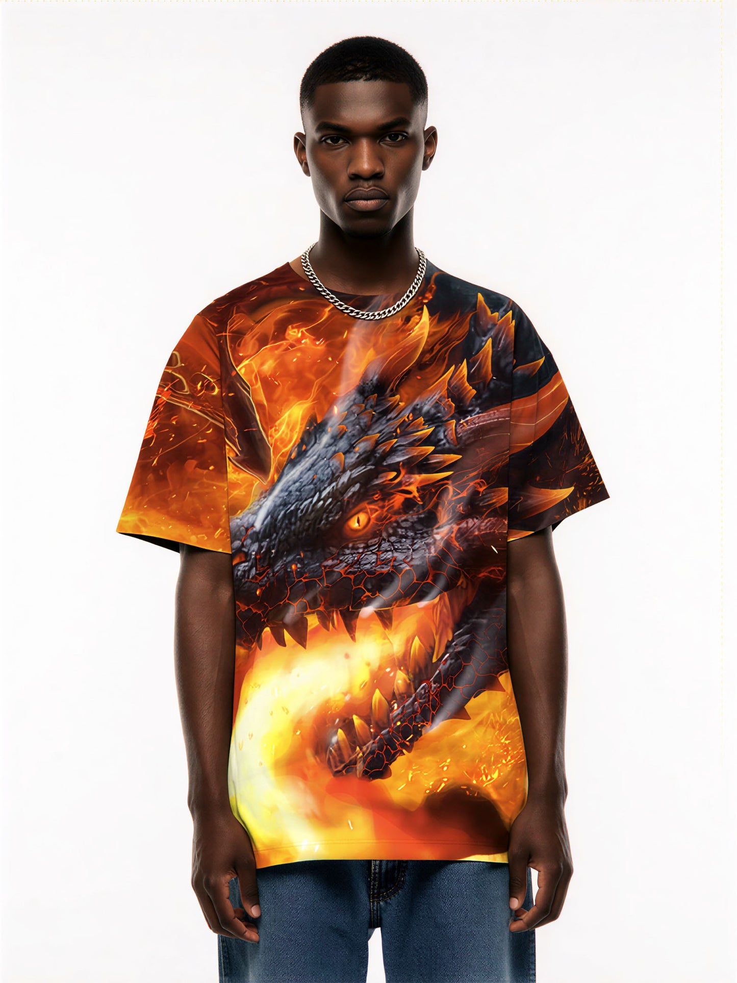Men Women 3D All Over Print Dragon Fire T-Shirt Fantasy Graphic Pullover