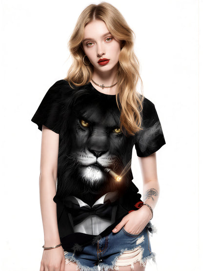 Men Women 3D All Over Print Lion Smoking Cigar Tuxedo T-Shirt Graphic Sweatshirt
