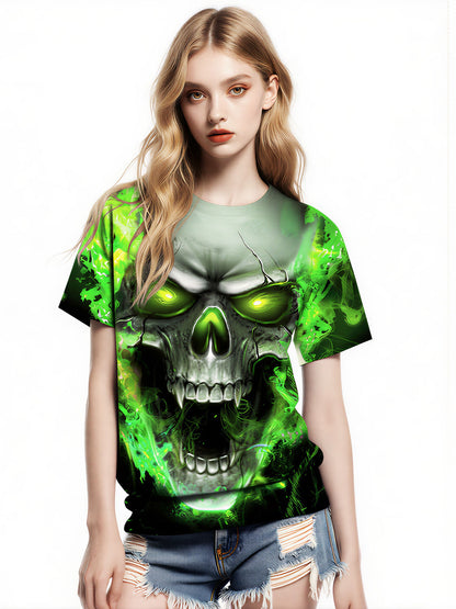 Men Women 3D All Over Print Skull Green Flame T-Shirt Graphic Sweatshirt